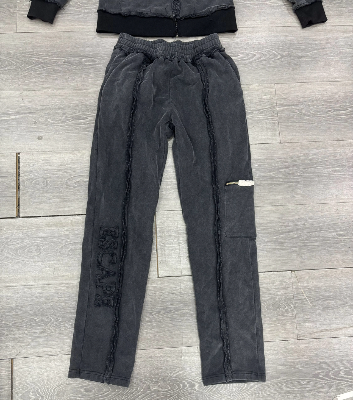 *PRE-ORDER* Cropped Black Acid Wash Distressed Tracksuit