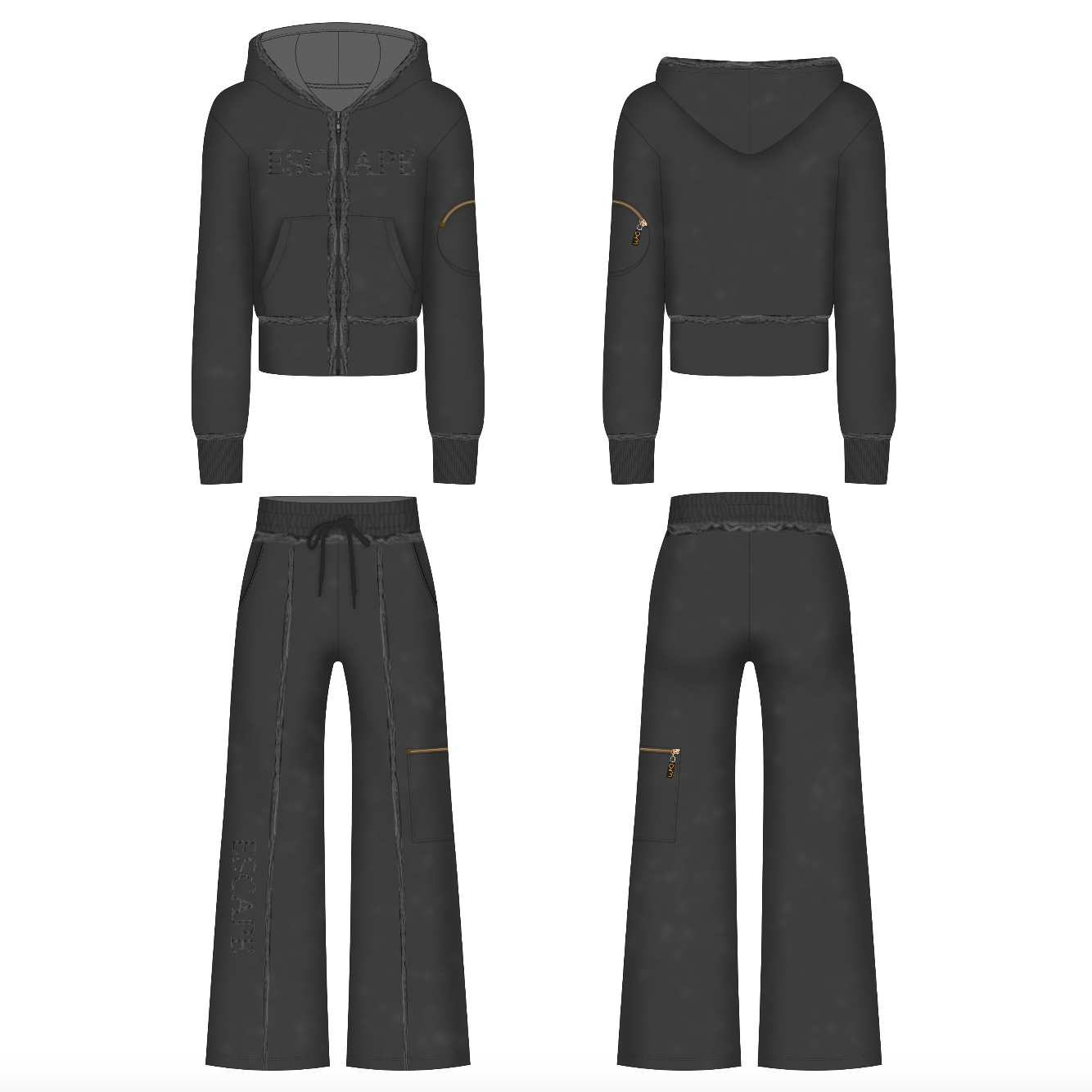 *PRE-ORDER* Cropped Black Acid Wash Distressed Tracksuit