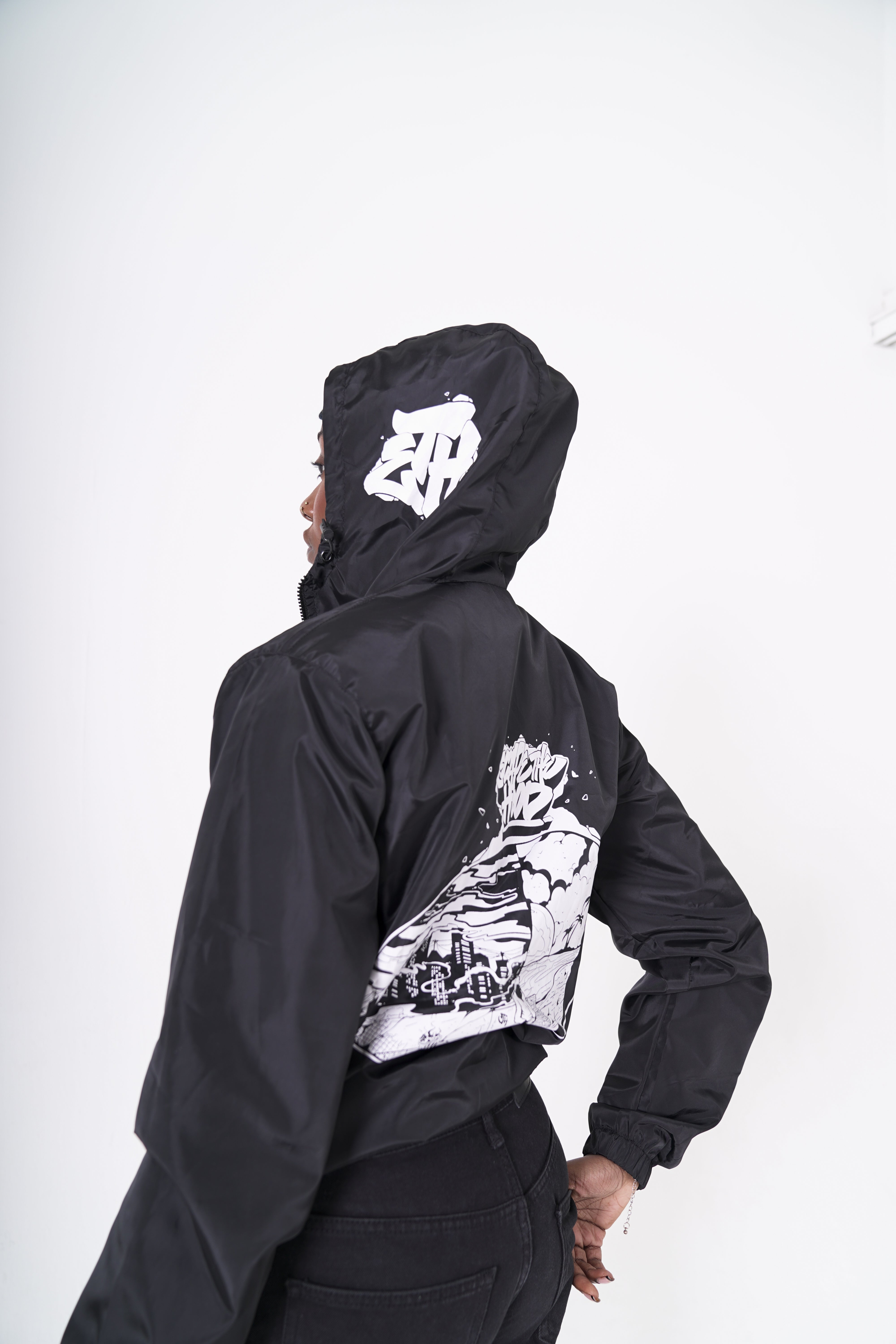 Jet Black 'Deep Thoughts' Windbreaker