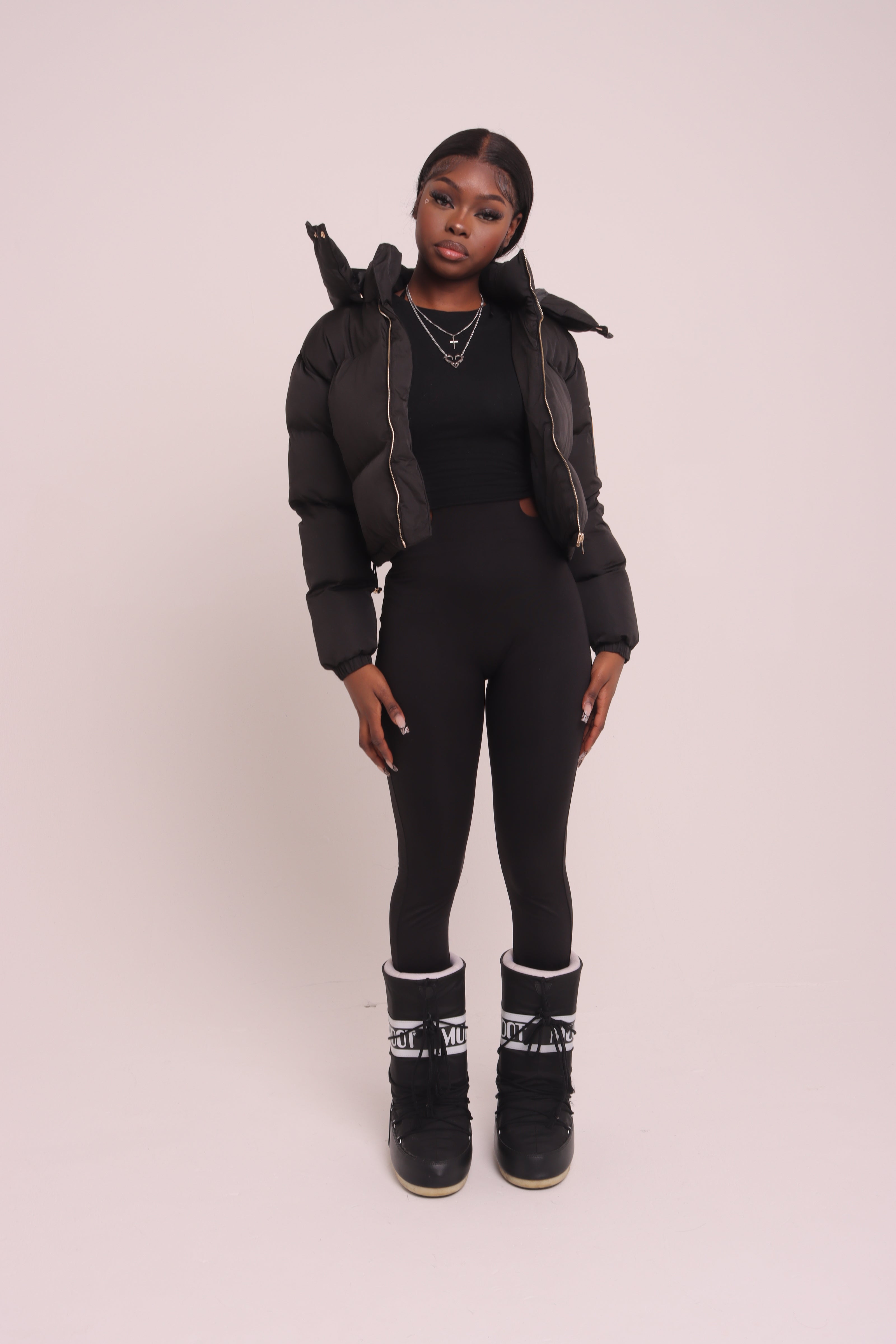 Cropped Black "Unlock Your Potential" Puffer Jacket