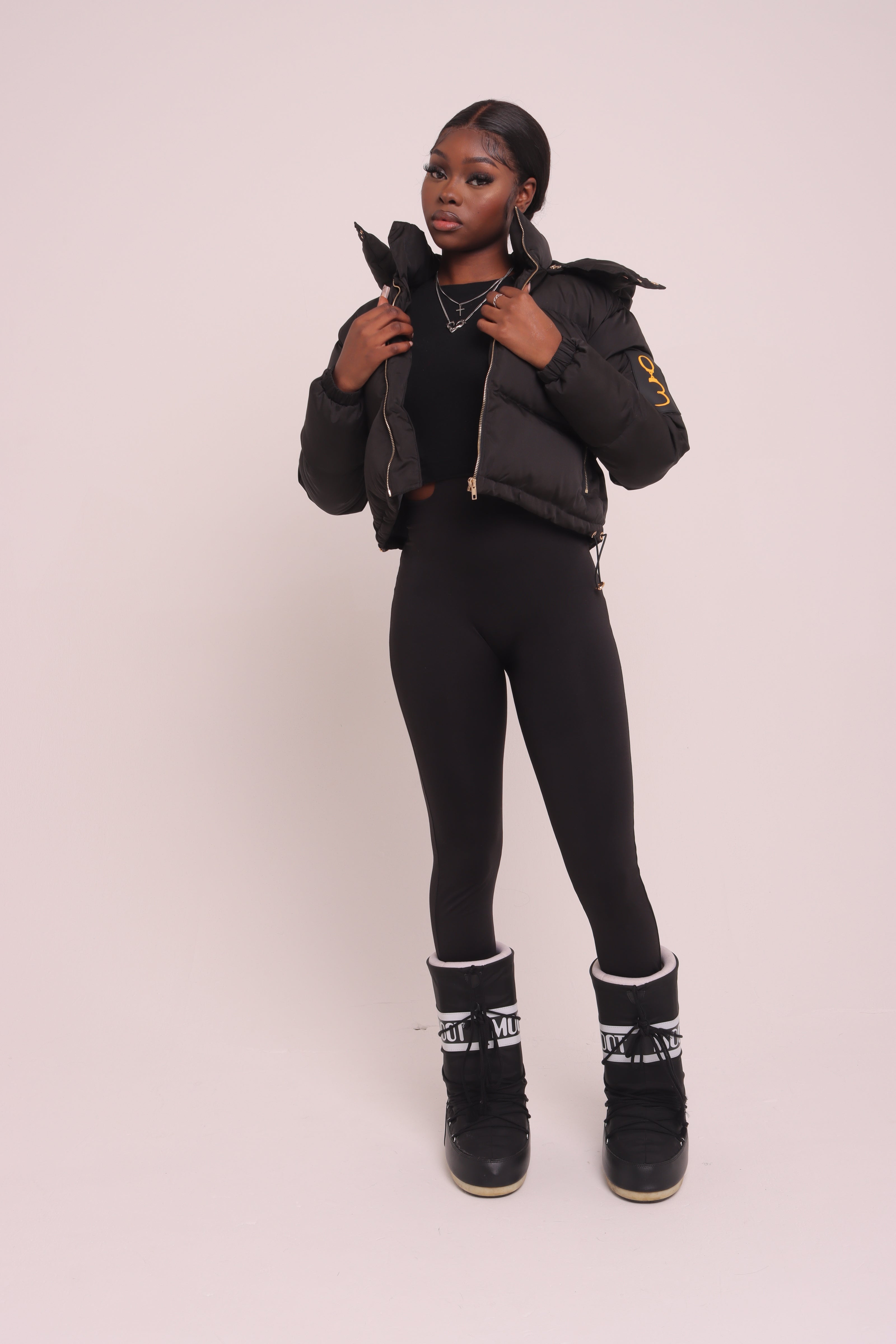 Cropped Black "Unlock Your Potential" Puffer Jacket