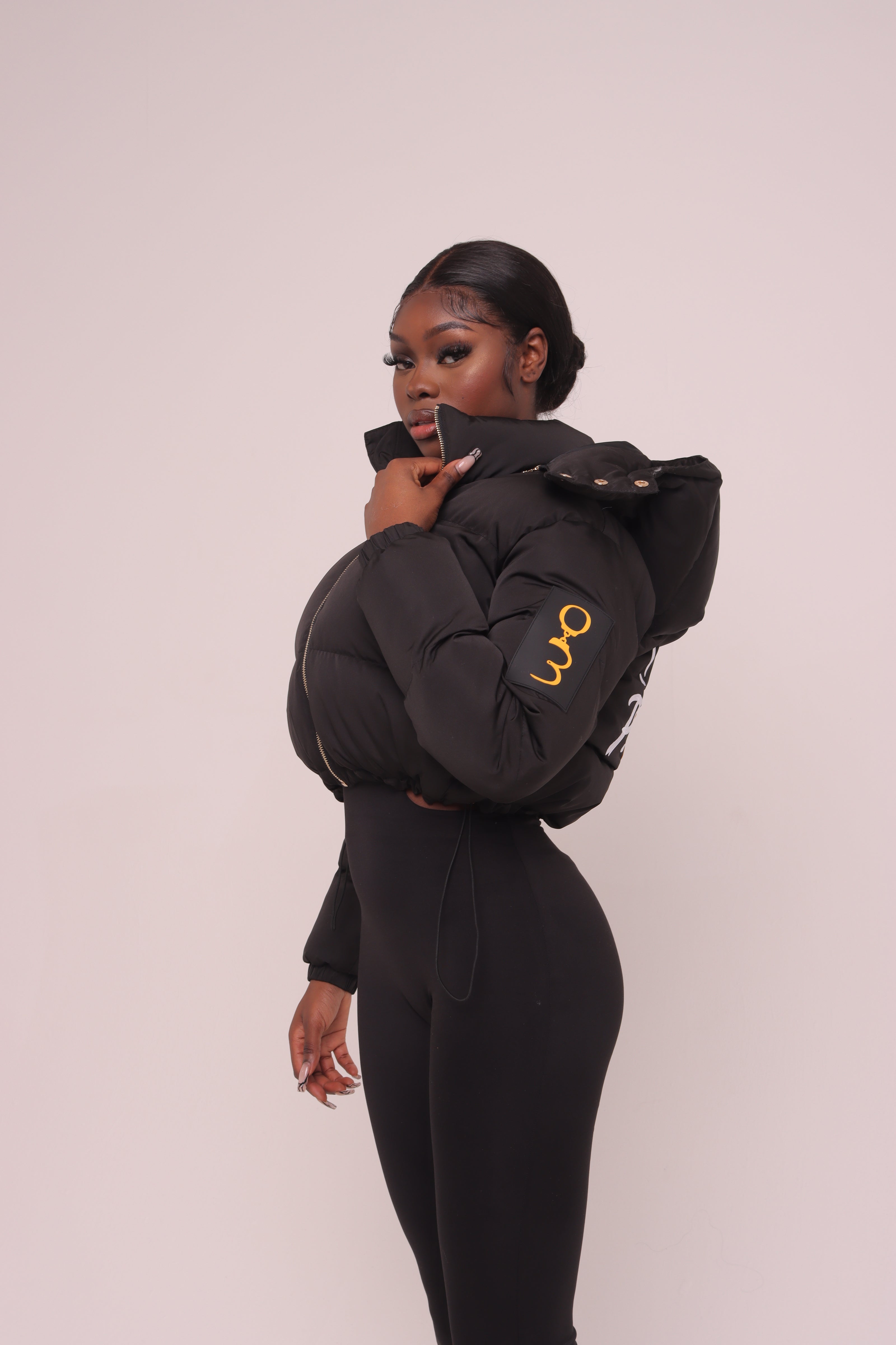 Cropped Black "Unlock Your Potential" Puffer Jacket