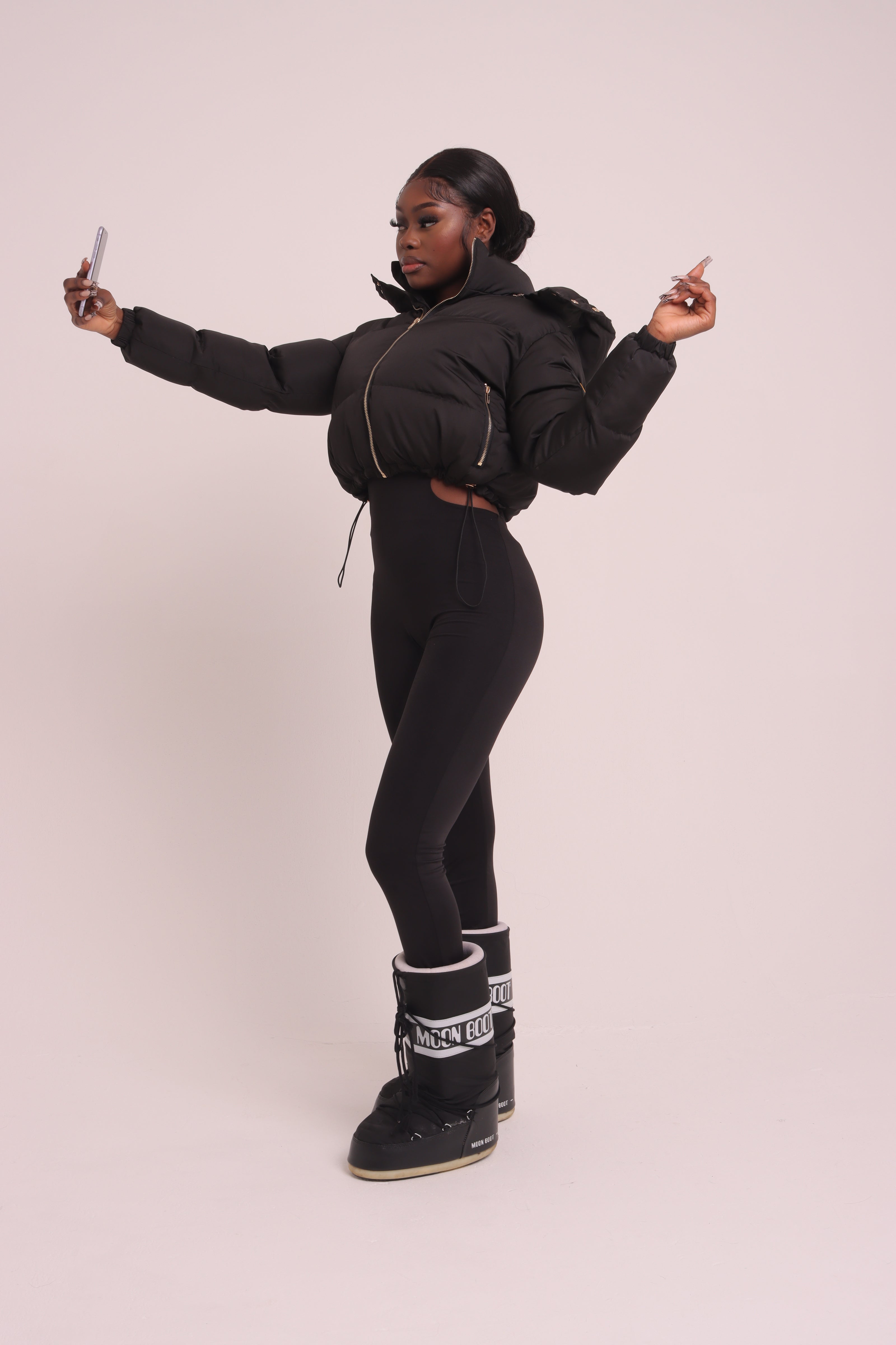 Cropped Black "Unlock Your Potential" Puffer Jacket