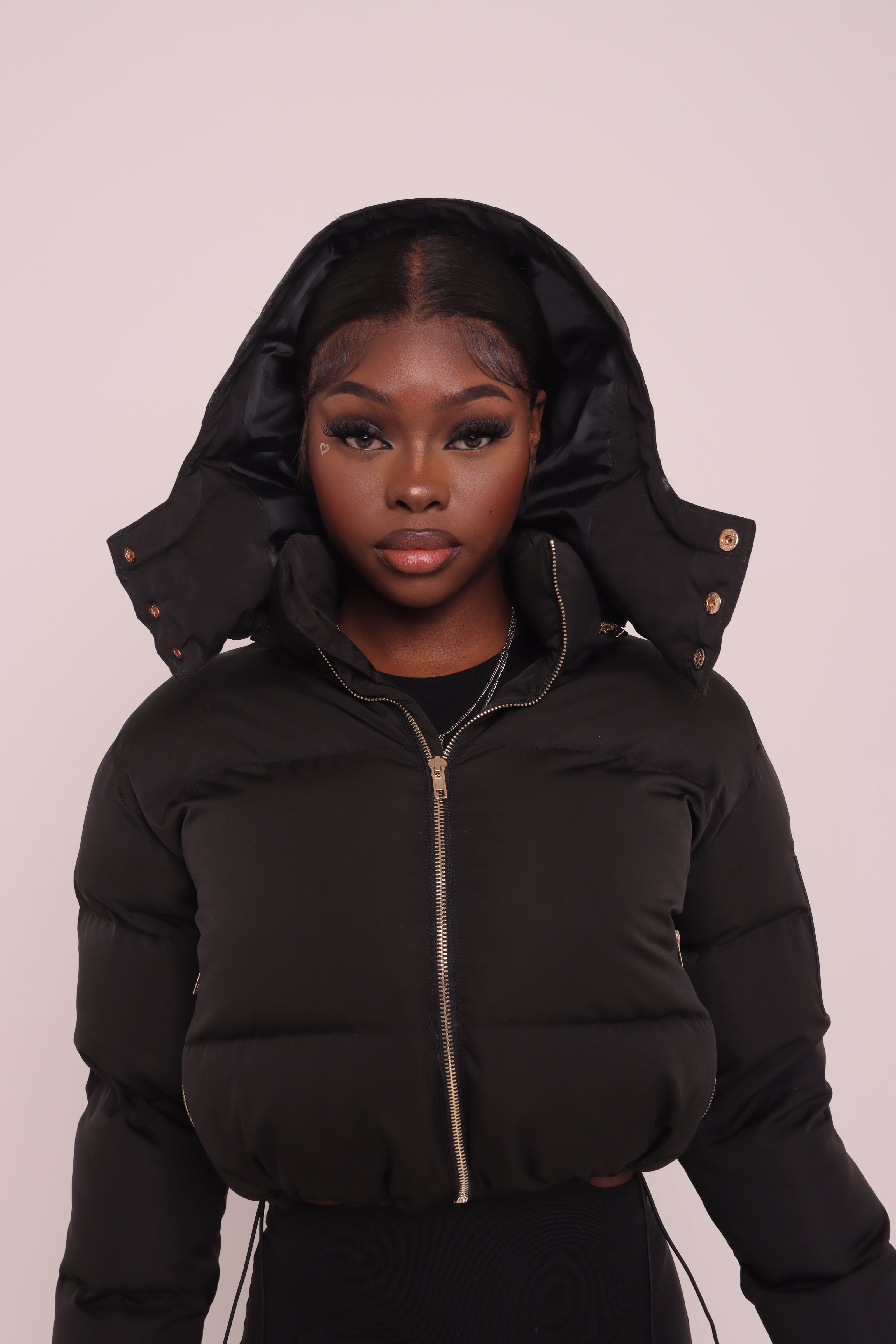 Cropped Black "Unlock Your Potential" Puffer Jacket