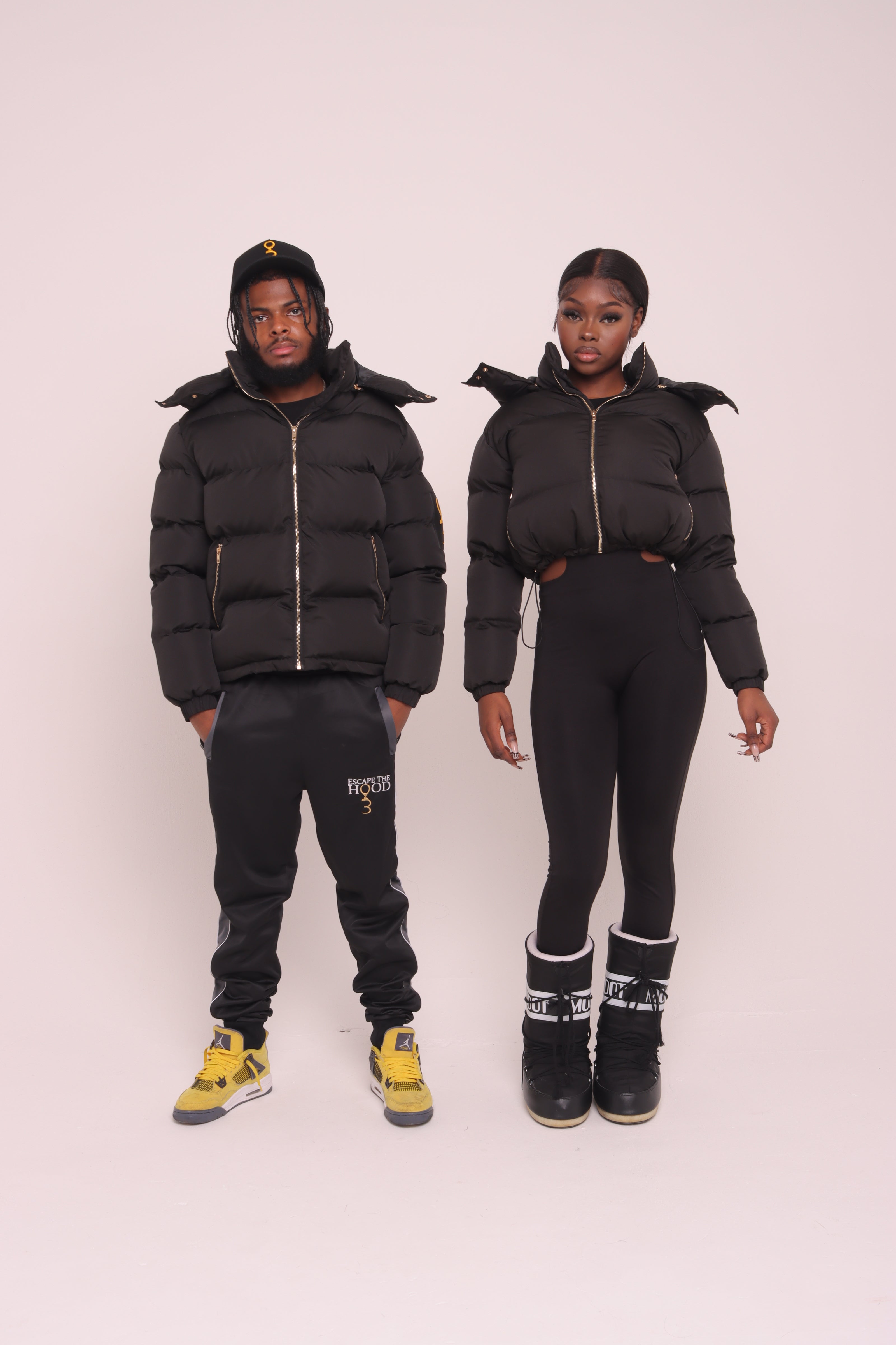 Cropped Black "Unlock Your Potential" Puffer Jacket