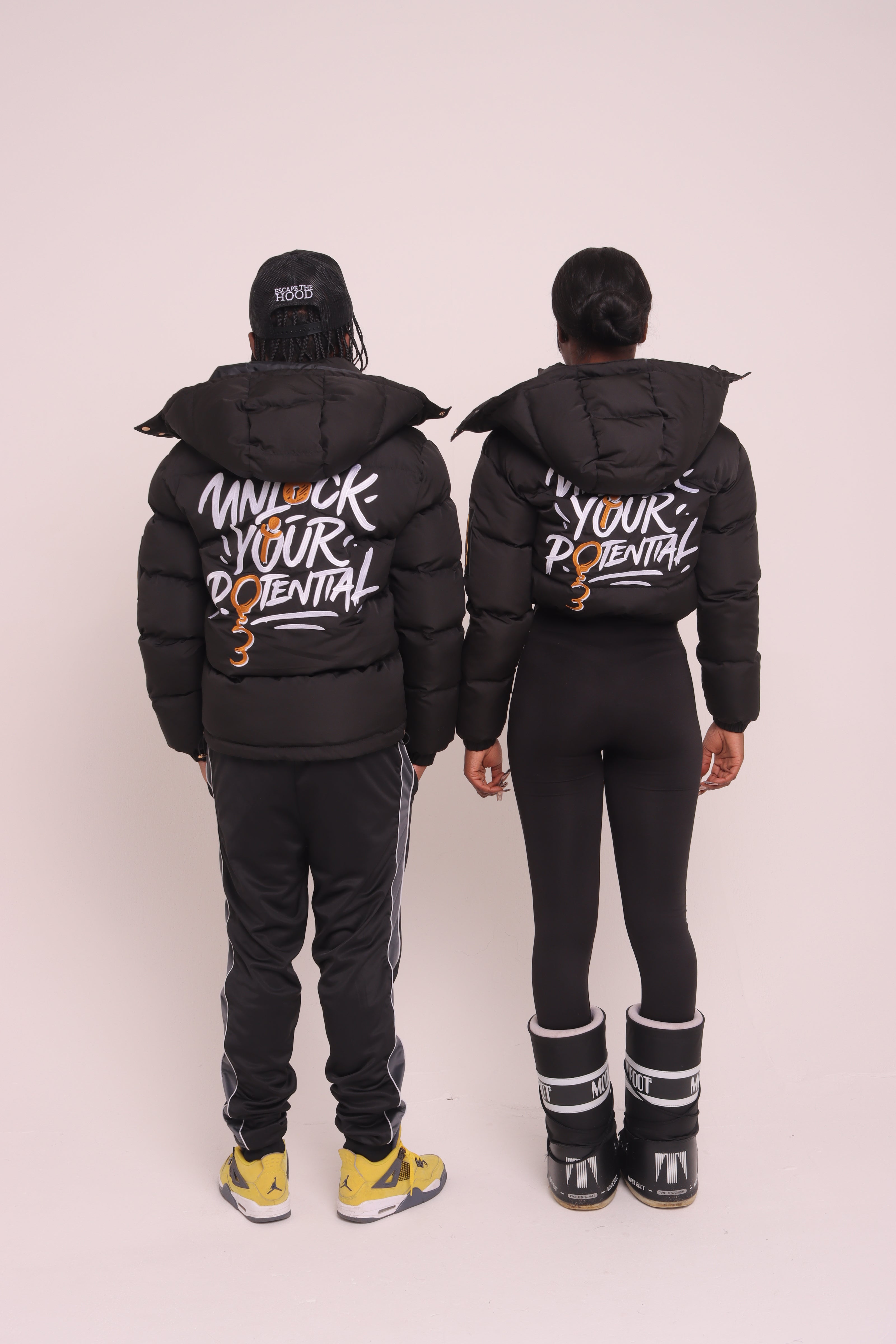Cropped Black "Unlock Your Potential" Puffer Jacket