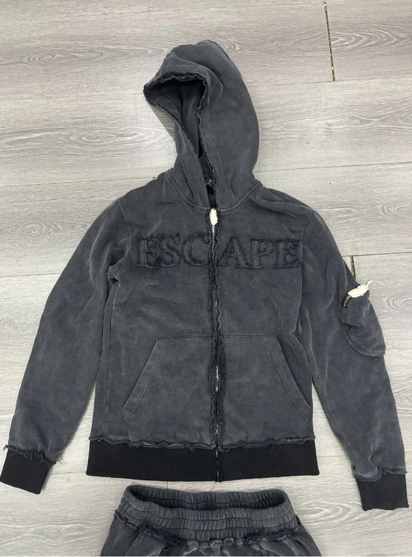 *PRE-ORDER* Black Acid Wash Distressed Tracksuit