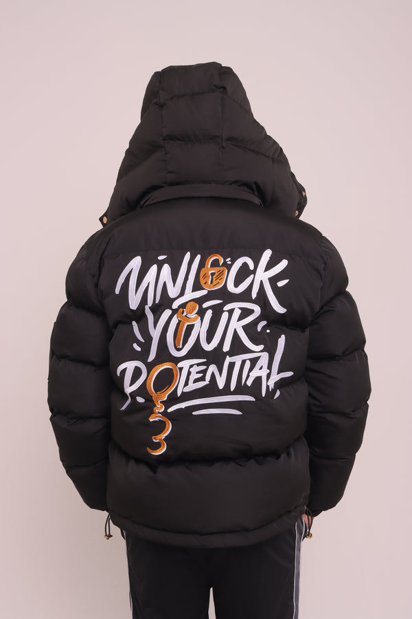 Black "Unlock Your Potential" Puffer Jacket 2.0